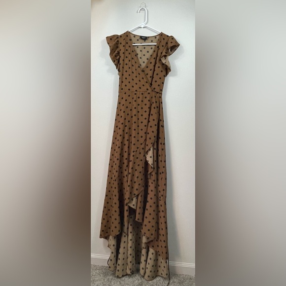 Brown Polka Dot Skirt VICI Mama Mia Polka Dotted Wrap Maxi Dress sz: Small Retro - Picture 2 of 16